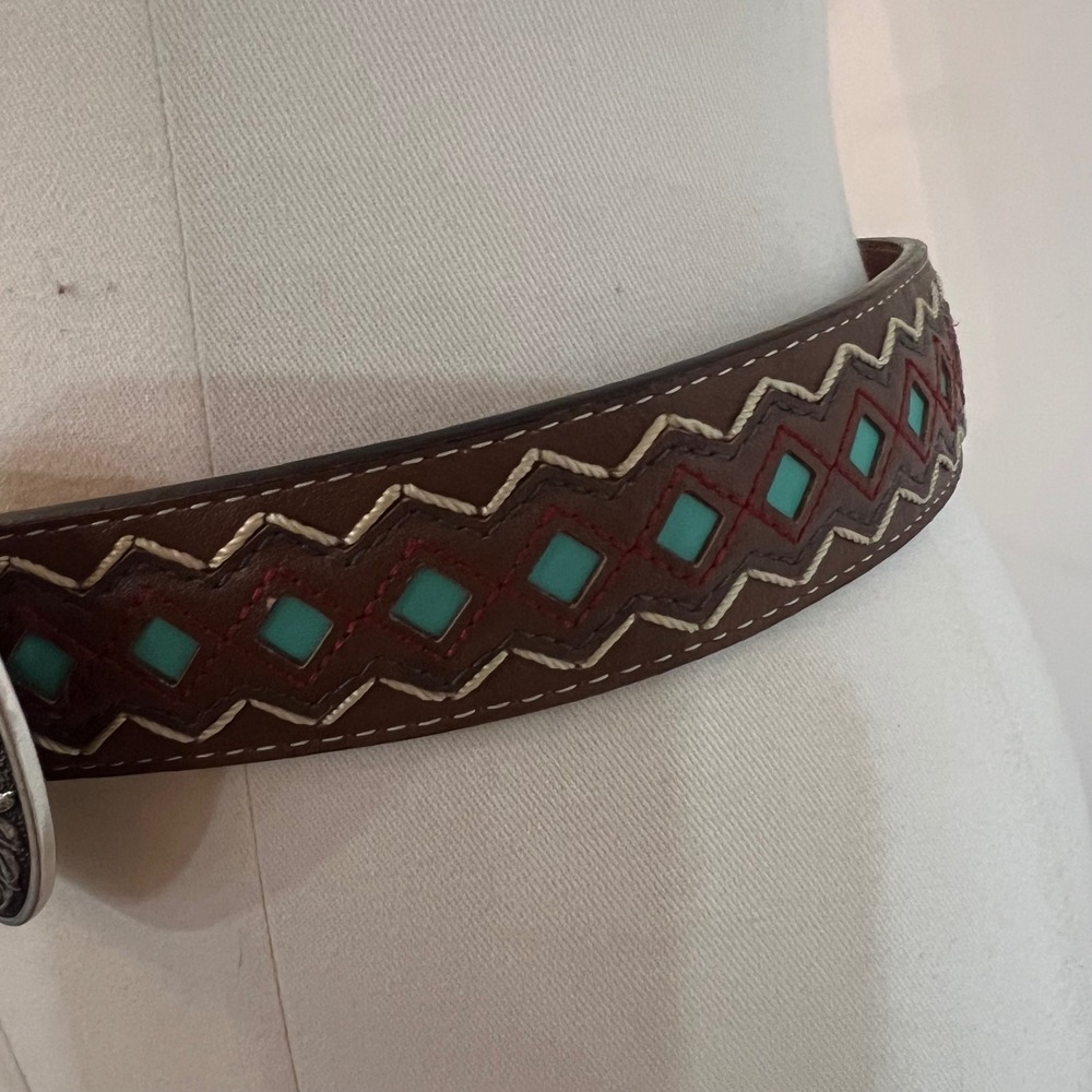 Ariat Brown Leather Turquoise Embroidery Western Cowgirl Belt Small A1518202 - Picture 10 of 14